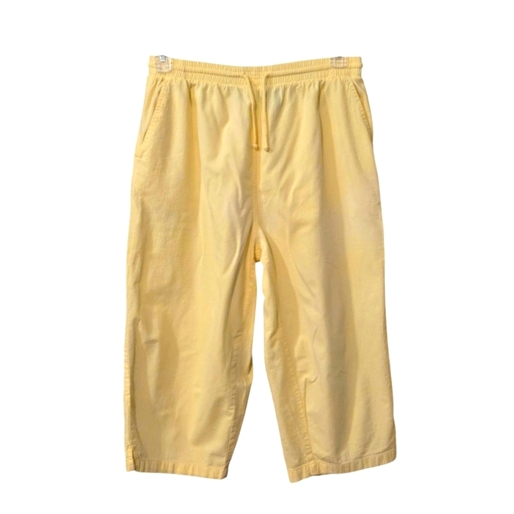 bobbie brooks Yellow Cropped Pullon Pants Drawstring Waist Women size L (14-16)